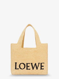Loewe Women's Paulas Ibiza Small Loewe Font Raffia Handbag White