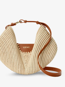 Loewe Women's Paulas Ibiza Swing Leather and Raffia Shoulder Bag White