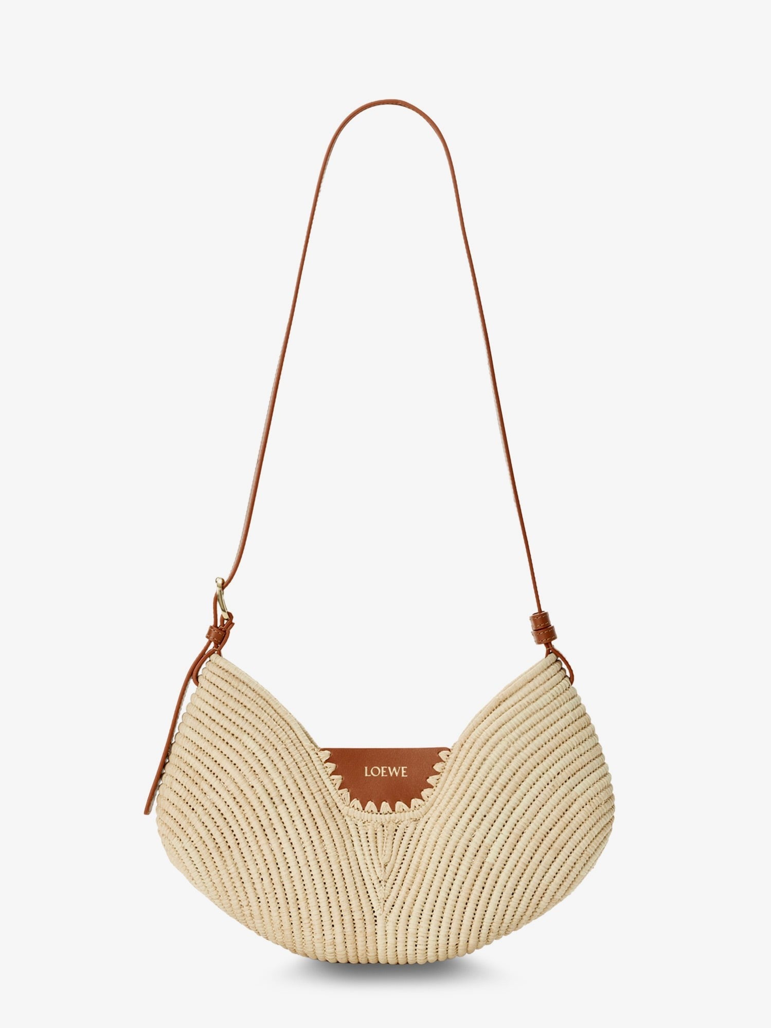 Loewe Women's Paulas Ibiza Swing Leather and Raffia Shoulder Bag White