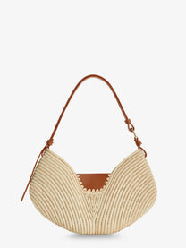 Loewe Women's Paulas Ibiza Swing Leather and Raffia Shoulder Bag White