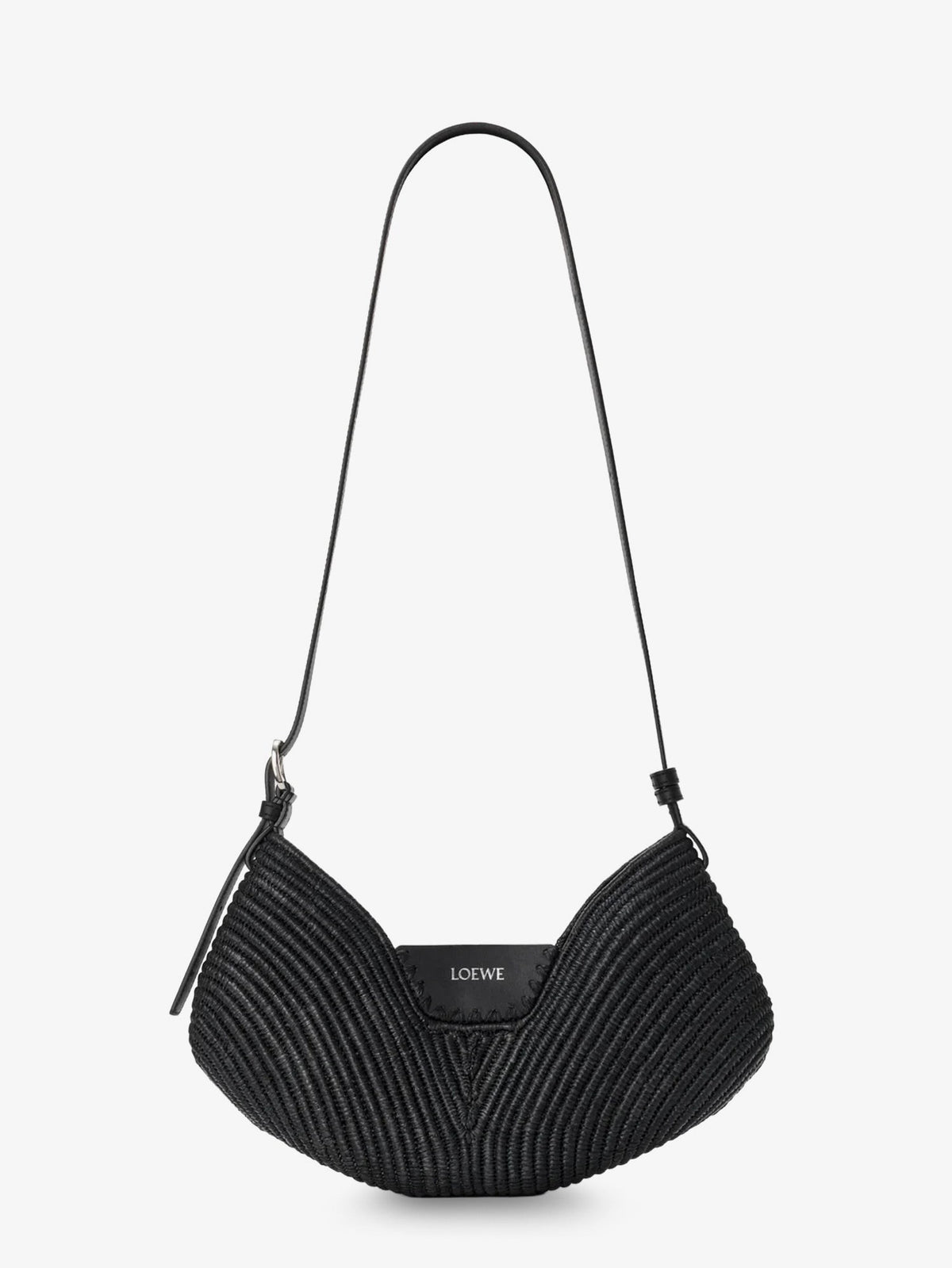 Loewe Women's Paulas Ibiza Swing Raffia and Leather Shoulder Bag Black, view 3
