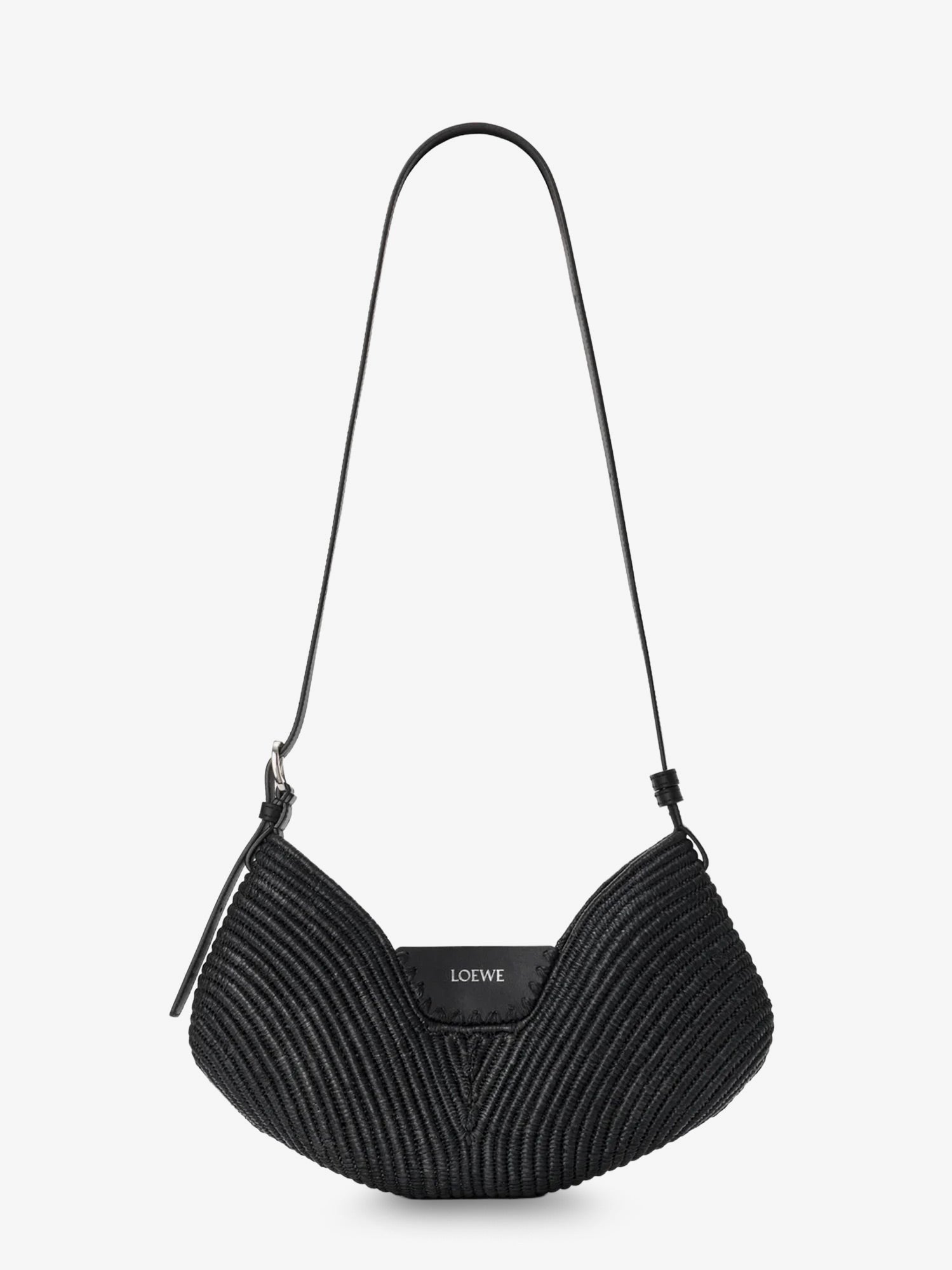 Loewe Women's Paulas Ibiza Swing Raffia and Leather Shoulder Bag Black