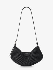 Loewe Women's Paulas Ibiza Swing Raffia and Leather Shoulder Bag Black