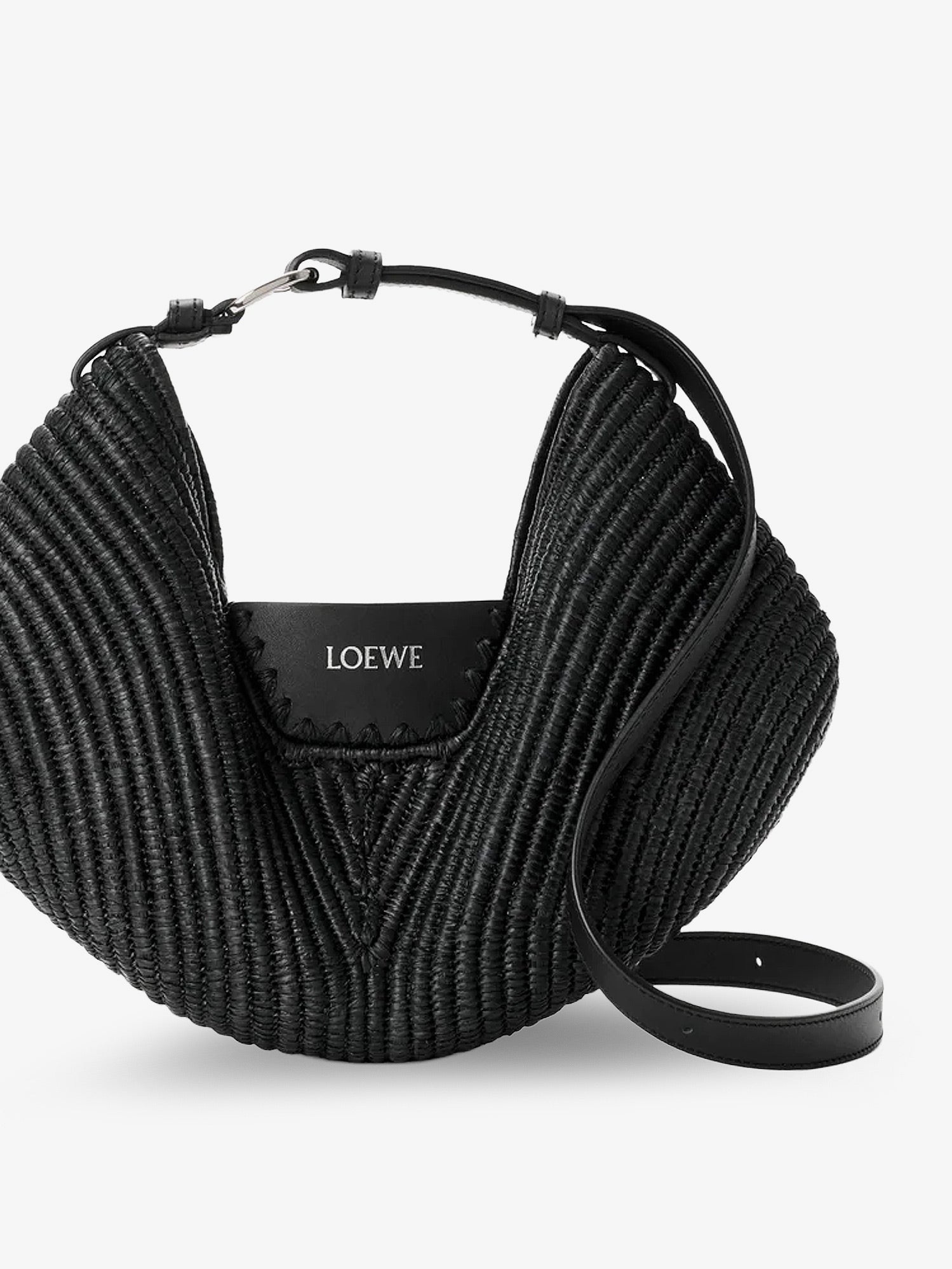 Loewe Women's Paulas Ibiza Swing Raffia and Leather Shoulder Bag Black