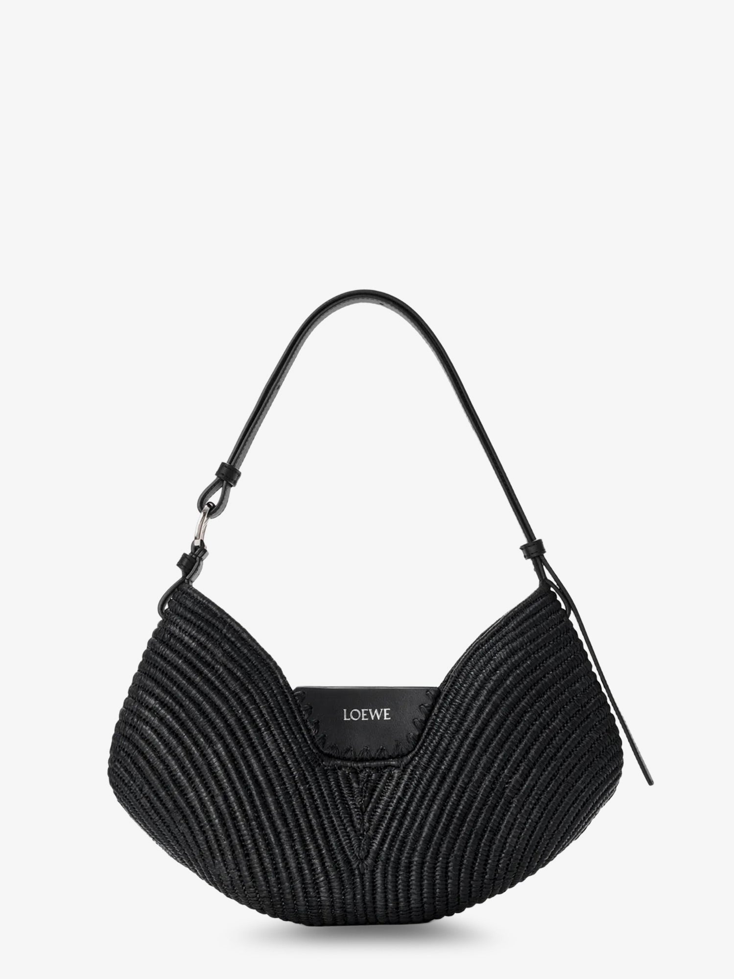 Loewe Women's Paulas Ibiza Swing Raffia and Leather Shoulder Bag Black