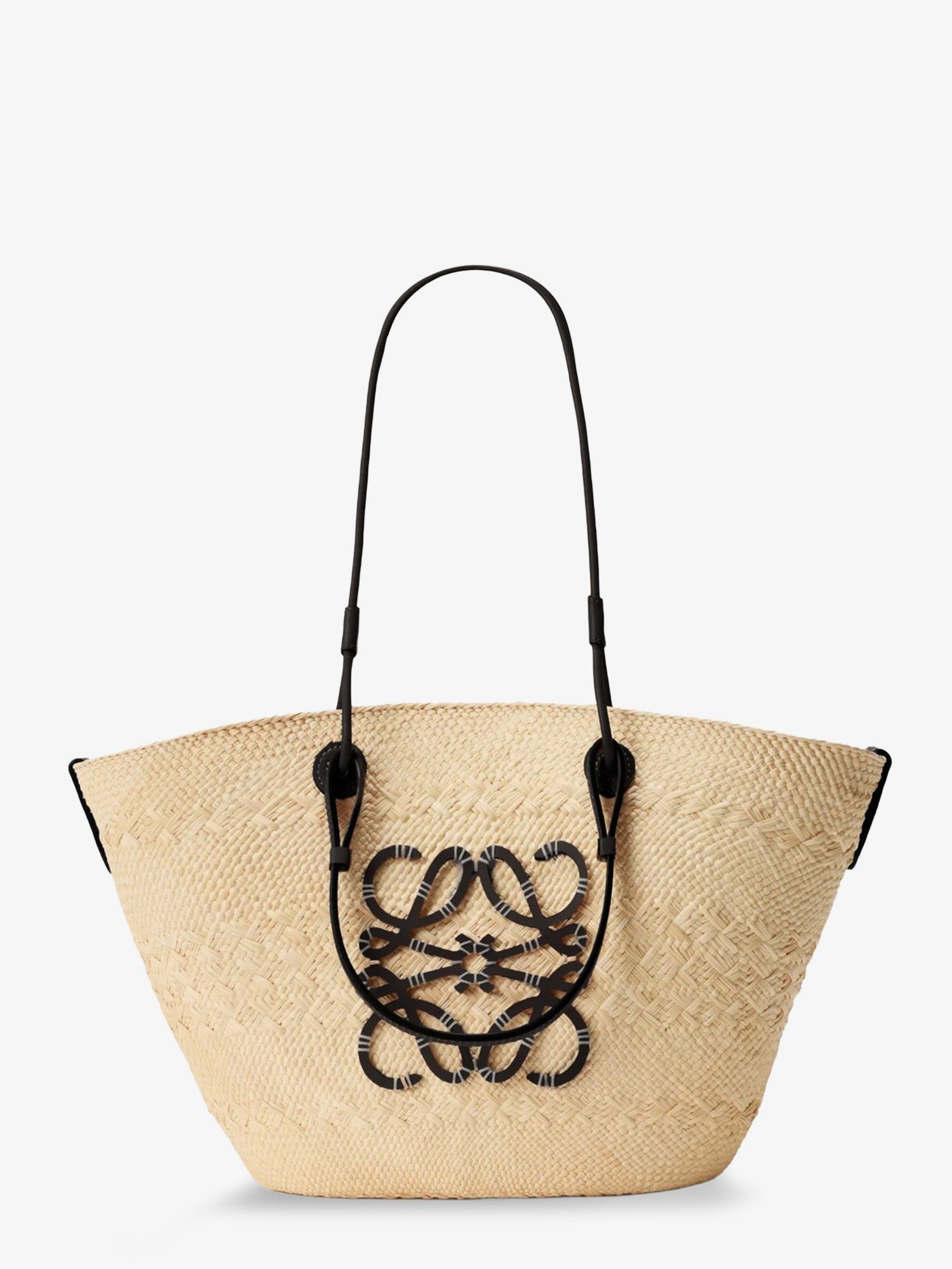 Loewe Women's Paulas Ibiza Anagram Leather and Iraca Palm Shoulder Bag Black