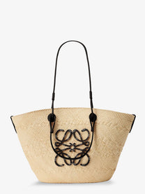Loewe Women's Paulas Ibiza Anagram Leather and Iraca Palm Shoulder Bag Black