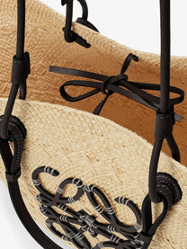 Loewe Women's Paulas Ibiza Anagram Leather and Iraca Palm Shoulder Bag Black