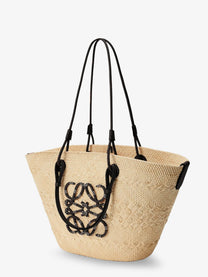 Loewe Women's Paulas Ibiza Anagram Leather and Iraca Palm Shoulder Bag Black