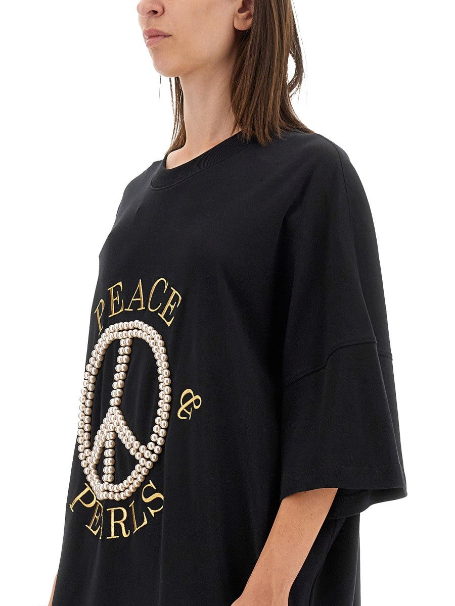 Moschino Women's Peace &amp; Pearls Cotton Interlock Dress Black, view 4