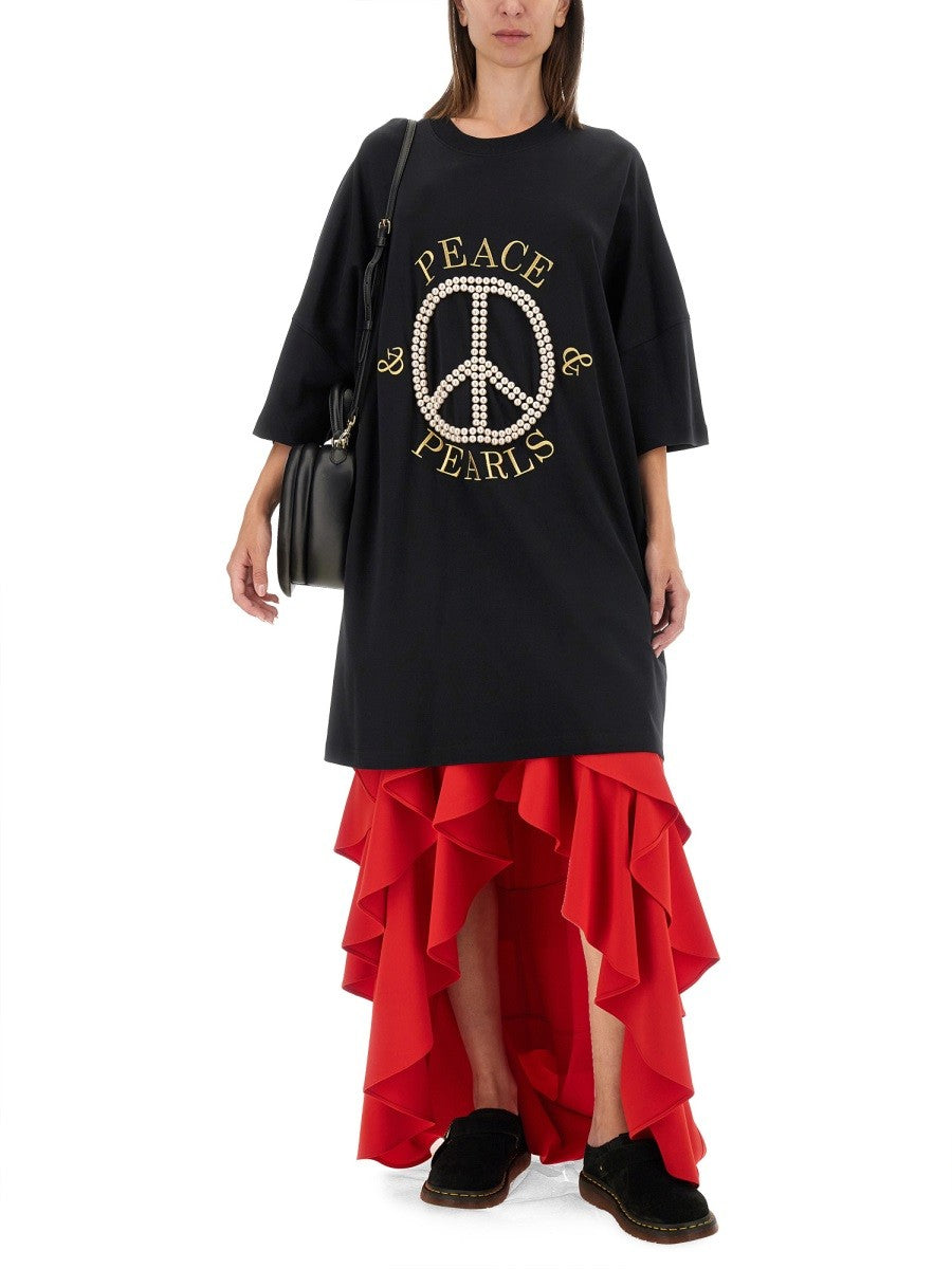 Moschino Women's Peace &amp; Pearls Cotton Interlock Dress Black, view 2