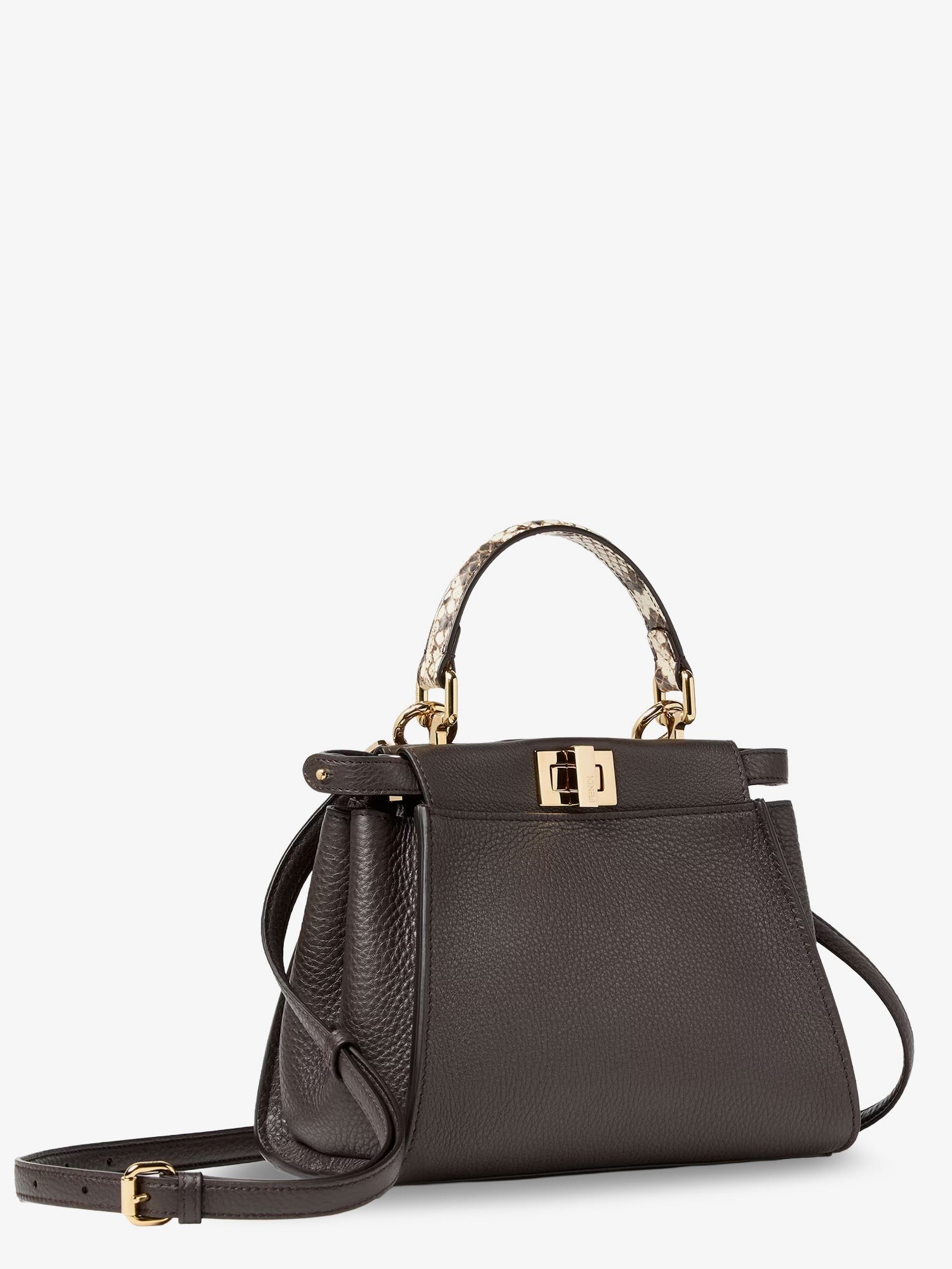 Fendi Women's Peekaboo Mini Hammered Leather Handbag Black