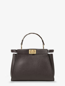 Fendi Women's Peekaboo Mini Hammered Leather Handbag Black