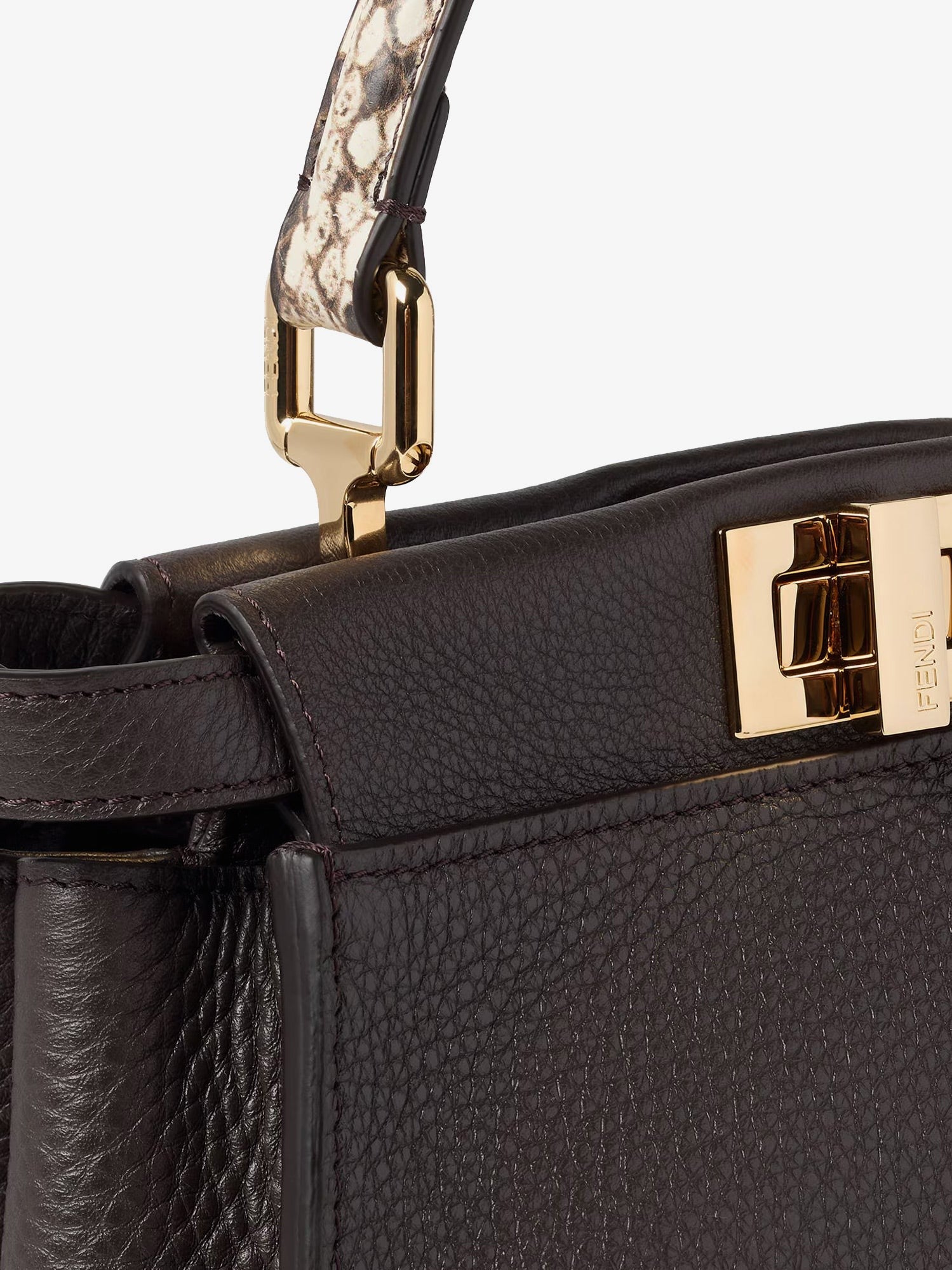 Fendi Women's Peekaboo Mini Hammered Leather Handbag Black