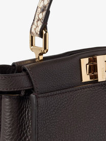 Fendi Women's Peekaboo Mini Hammered Leather Handbag Black