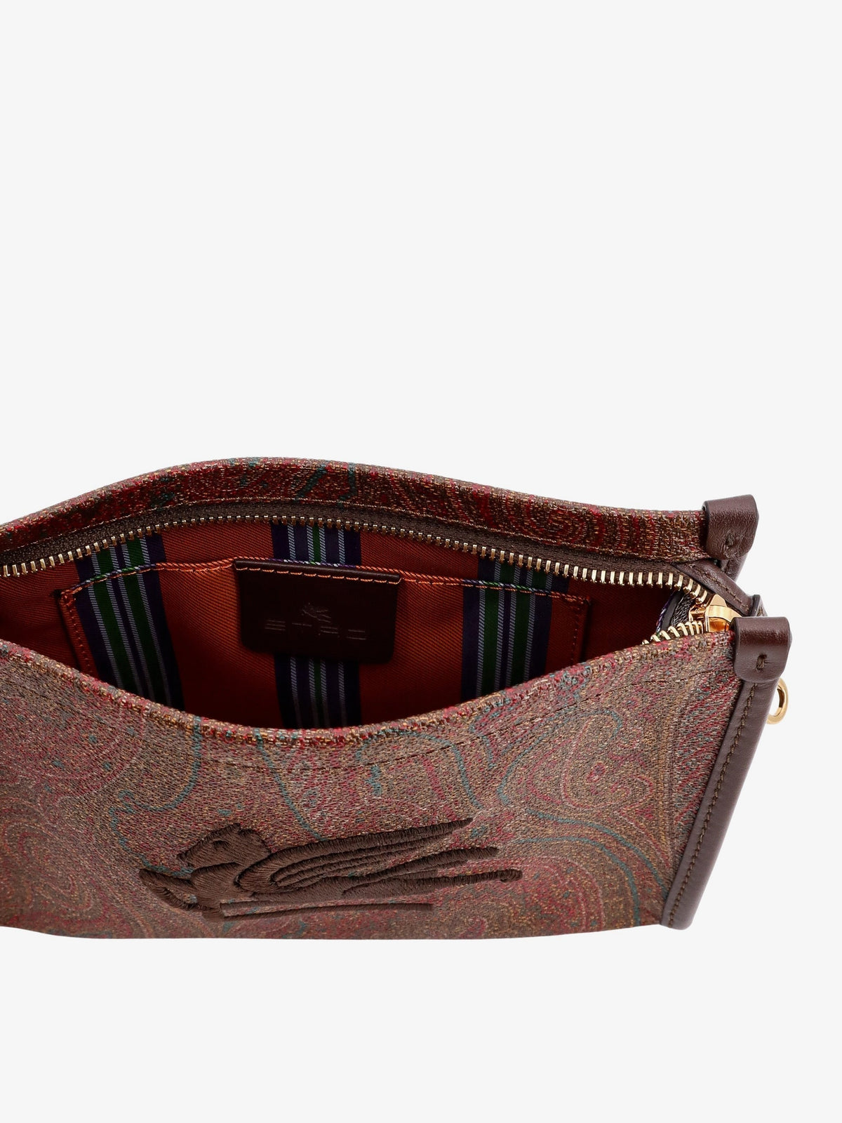 ETRO Women's Pegaso Arnica Paisley Fabric Pouch Brown, view 5
