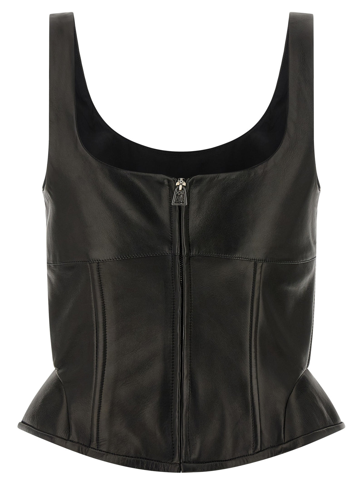 Ermanno Scervino Peplos Leather Top Black, view 2