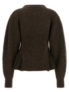 ROTATE Birger Christensen Peplum Fund Cardigan Brown, view 2
