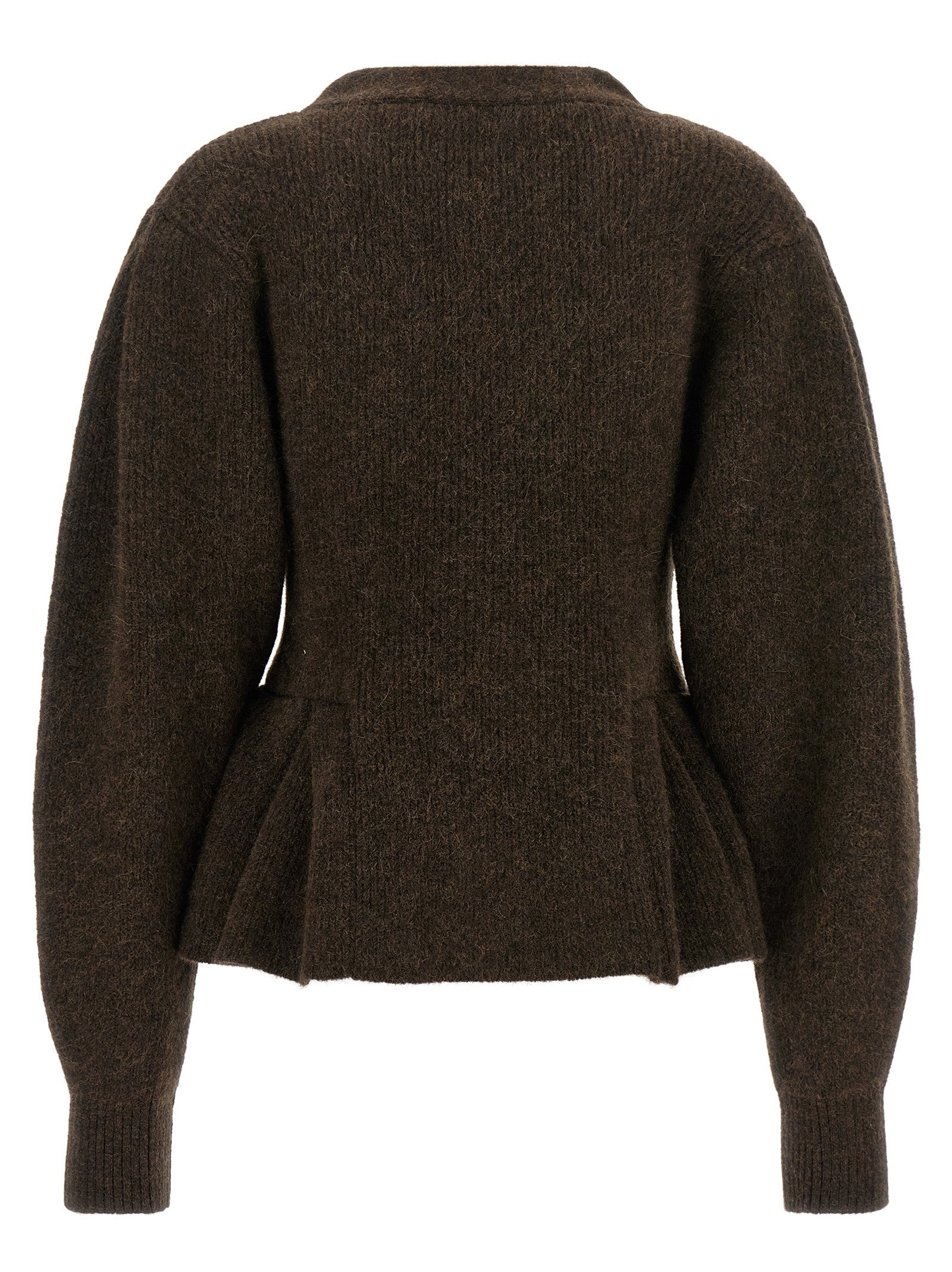 ROTATE Birger Christensen Peplum Fund Cardigan Brown