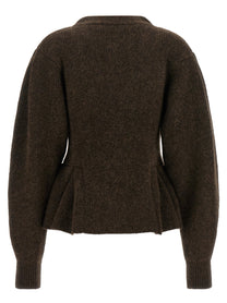 ROTATE Birger Christensen Peplum Fund Cardigan Brown