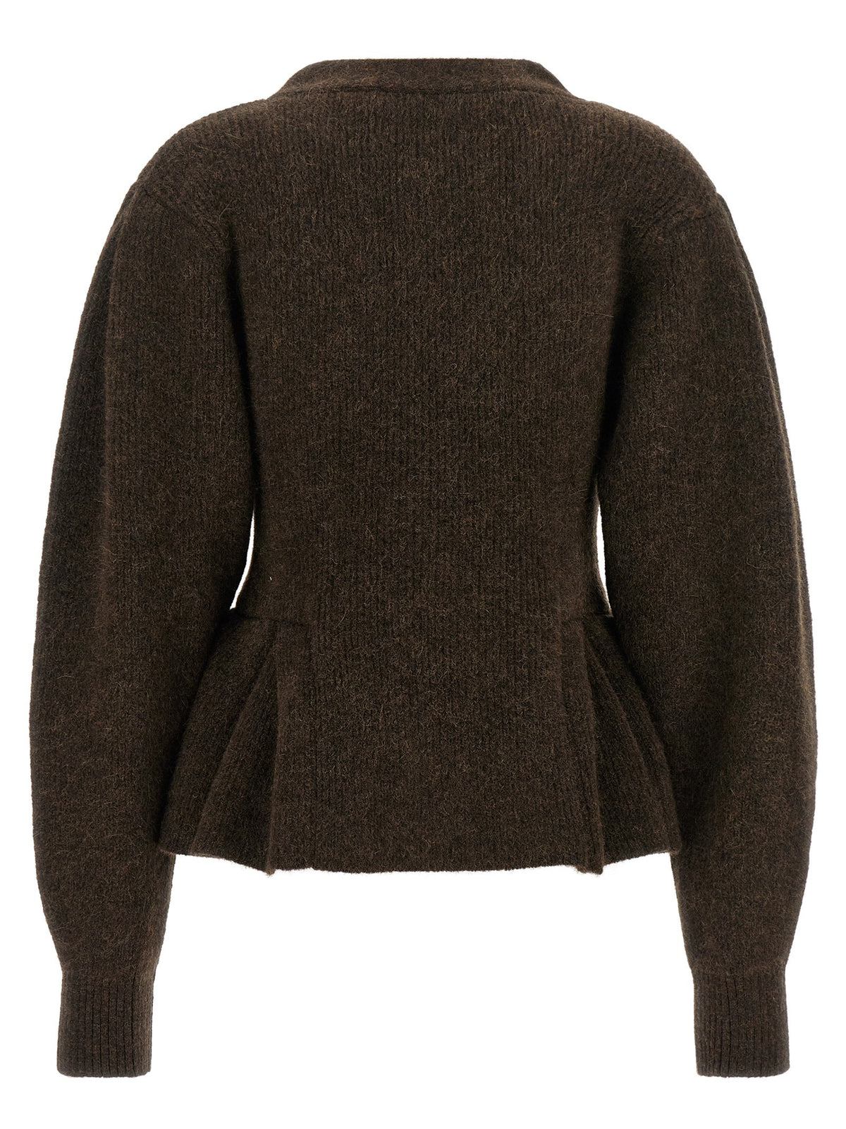 ROTATE Birger Christensen Peplum Fund Cardigan Brown, view 2