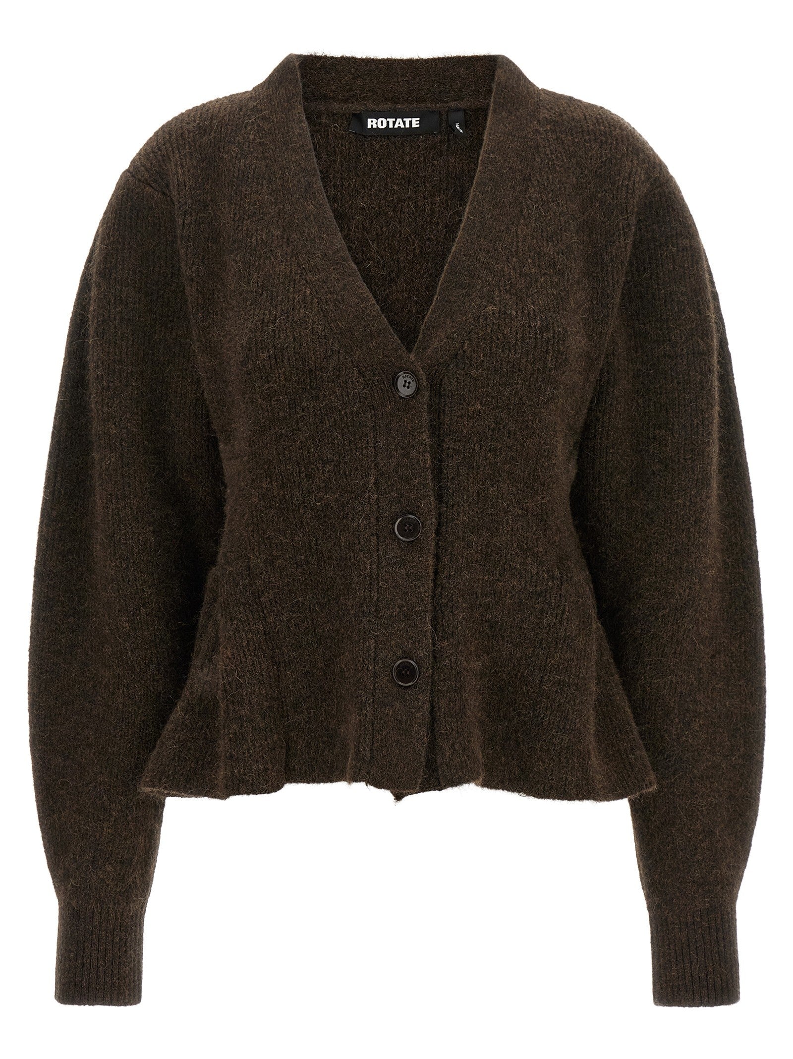 ROTATE Birger Christensen Peplum Fund Cardigan Brown