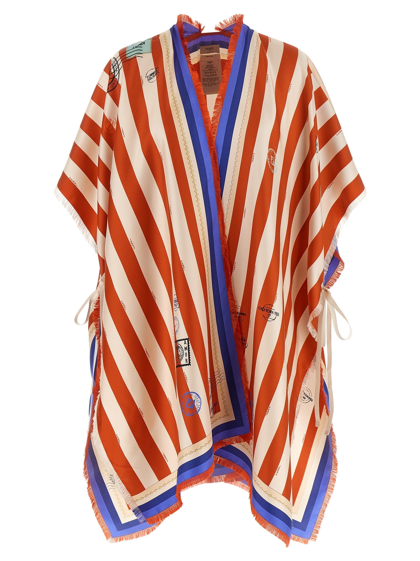 Fendi Pequin Print Poncho Gold