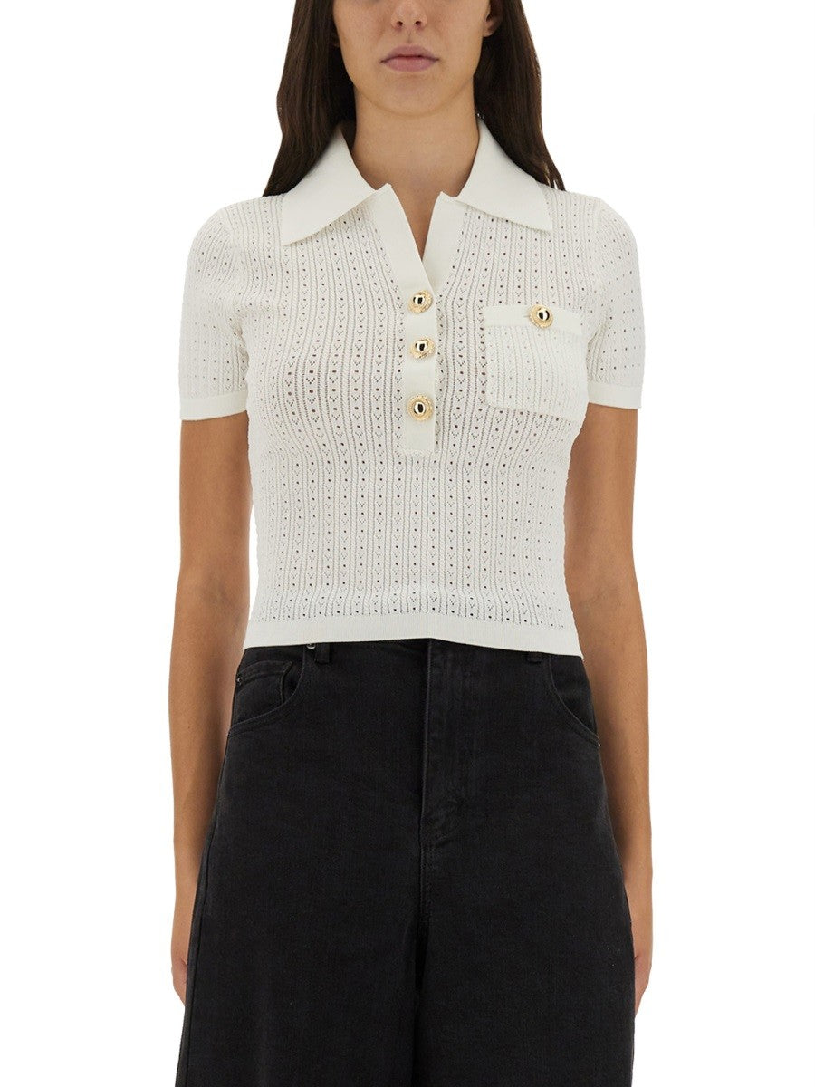 self-portrait Women's Perforated Knit Top White self-portrait