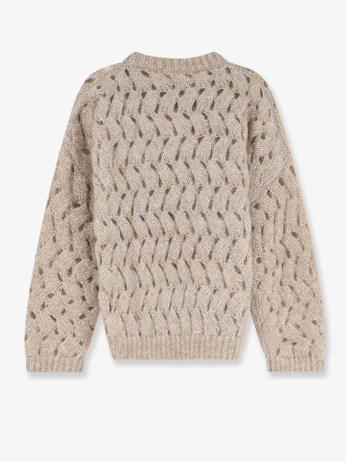 Brunello Cucinelli Women's Perforated Sweater Beige, view 2