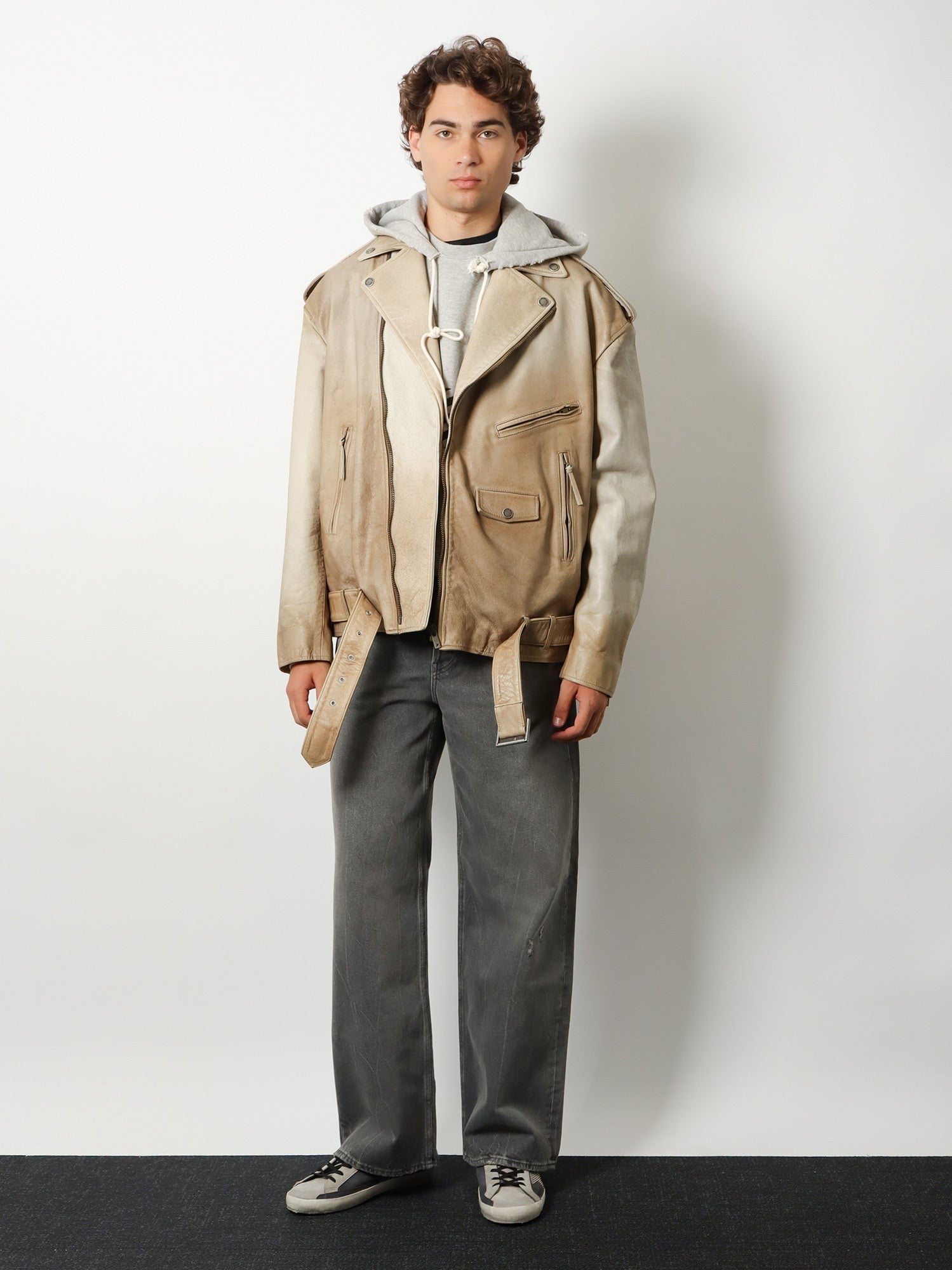 Golden Goose Men's Phoebe over Leather Jacket Beige