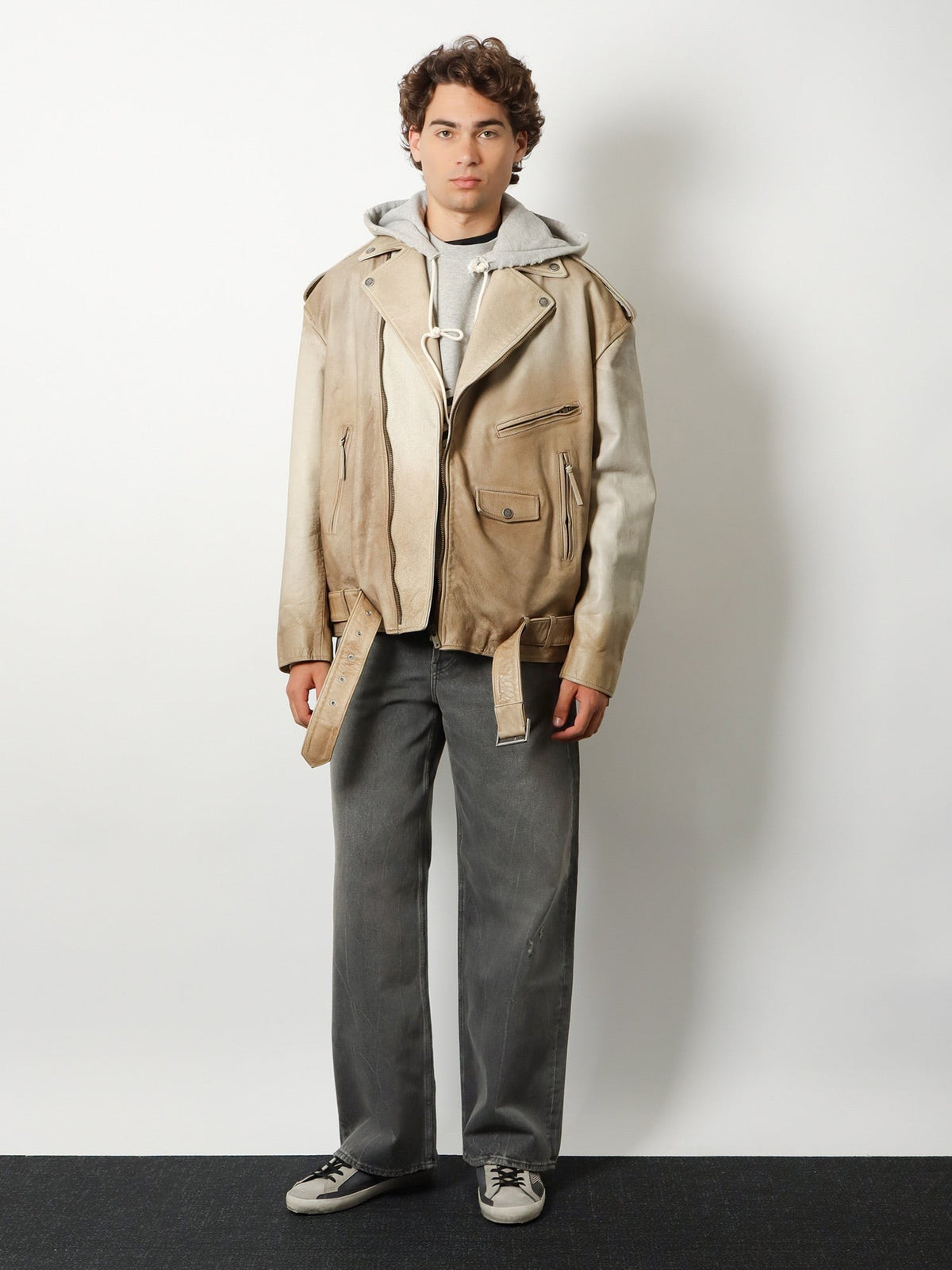 Golden Goose Men's Phoebe over Leather Jacket Beige, view 2
