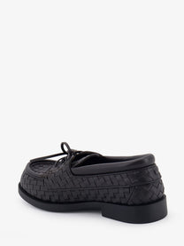 Bottega Veneta Men's Pier Intrecciato Leather Boat Shoes Brown
