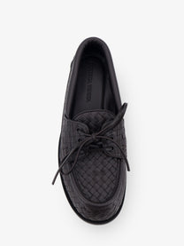 Bottega Veneta Men's Pier Intrecciato Leather Boat Shoes Brown