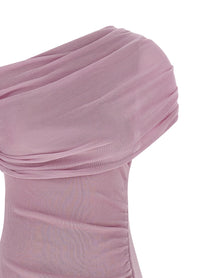 self-portrait Pink Cotton Draped Knit Midi Dress Blue, view 3