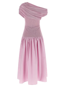 self-portrait Pink Cotton Draped Knit Midi Dress Blue, view 2