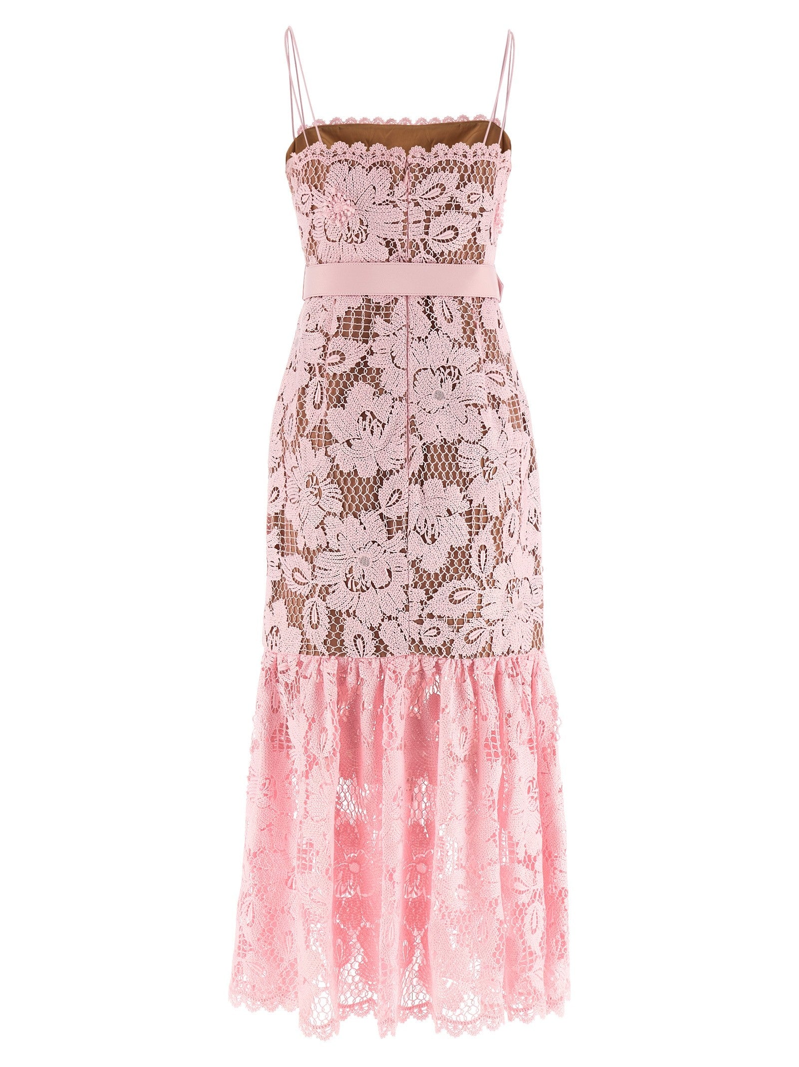 self-portrait Pink Crochet Lace Midi Dress Blue