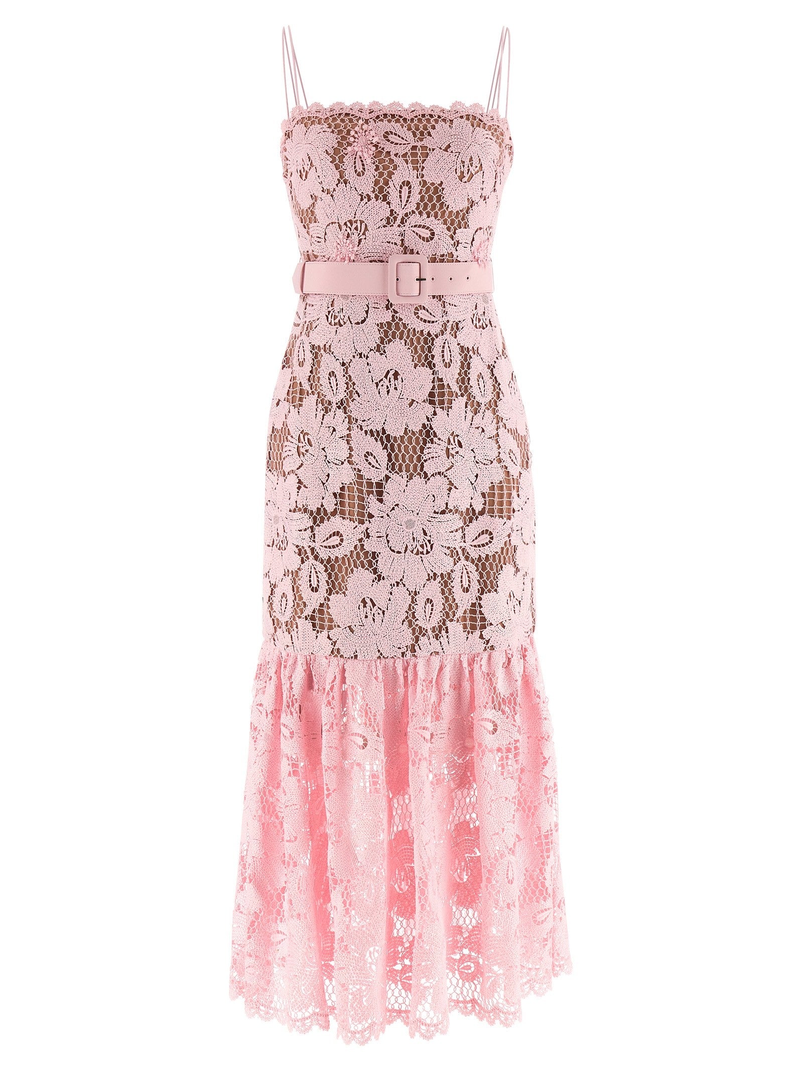 self-portrait Pink Crochet Lace Midi Dress Blue