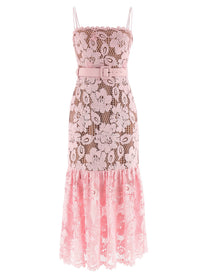self-portrait Pink Crochet Lace Midi Dress Blue
