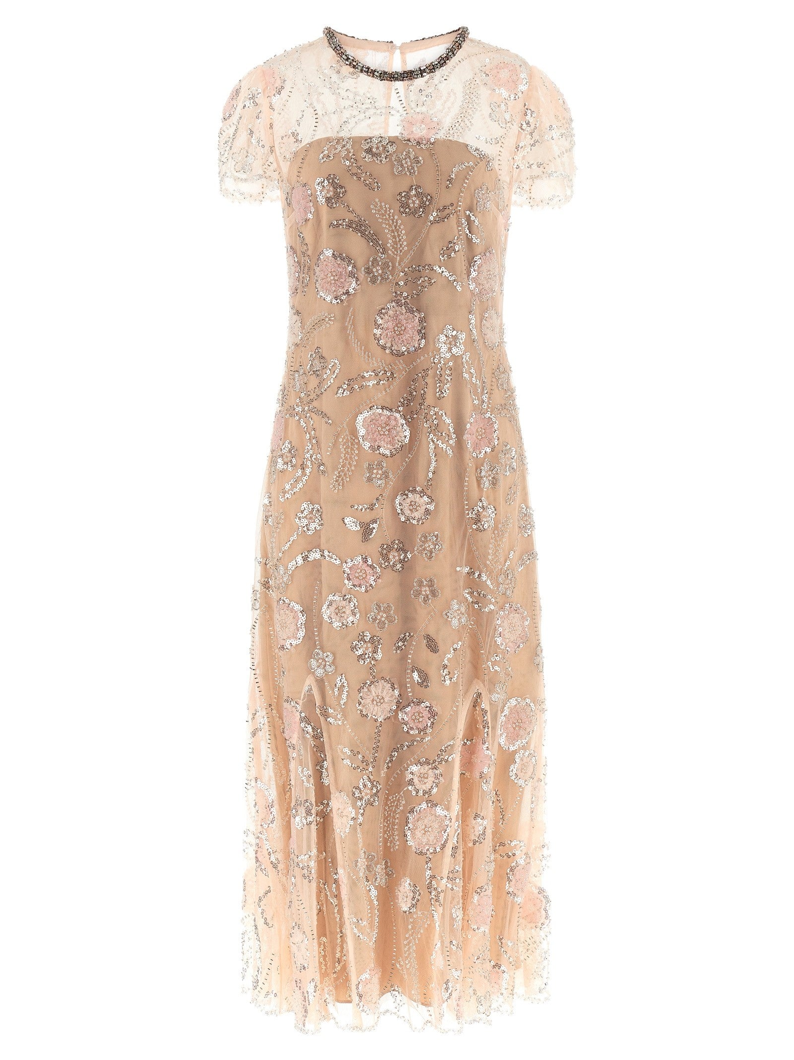 self-portrait Pink Flower Sequin Embellished Midi Dress Blue