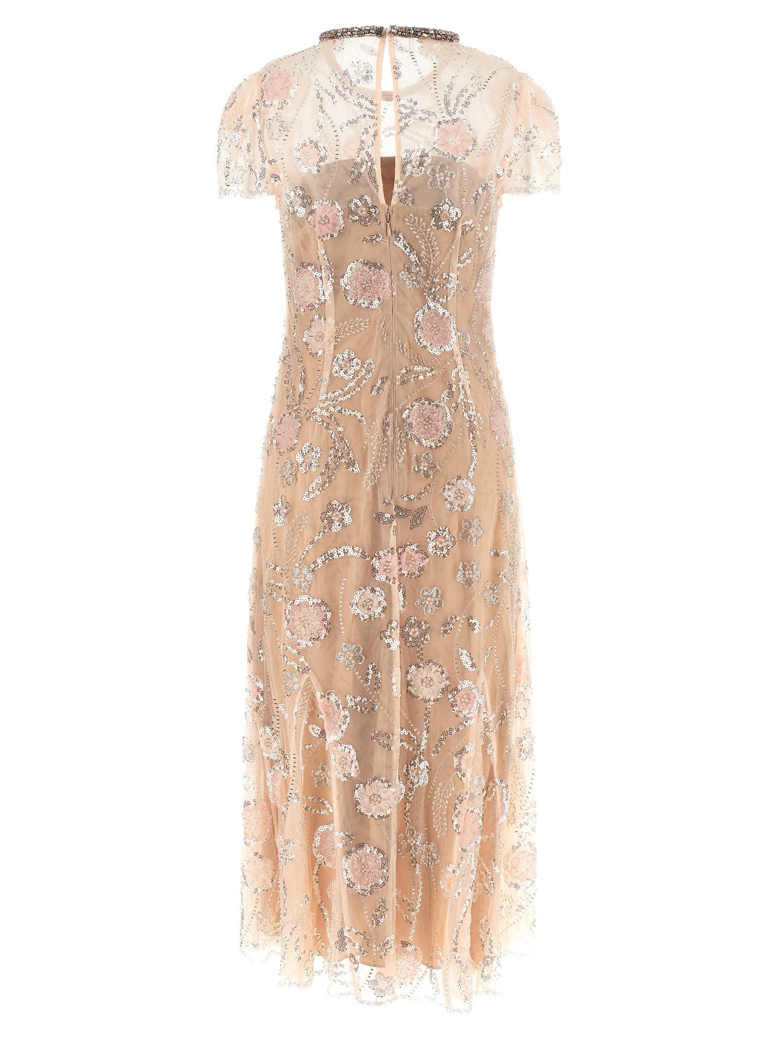 self-portrait Pink Flower Sequin Embellished Midi Dress Blue