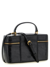 Pinko Crumpled Effect Leather Handbag Black, view 2