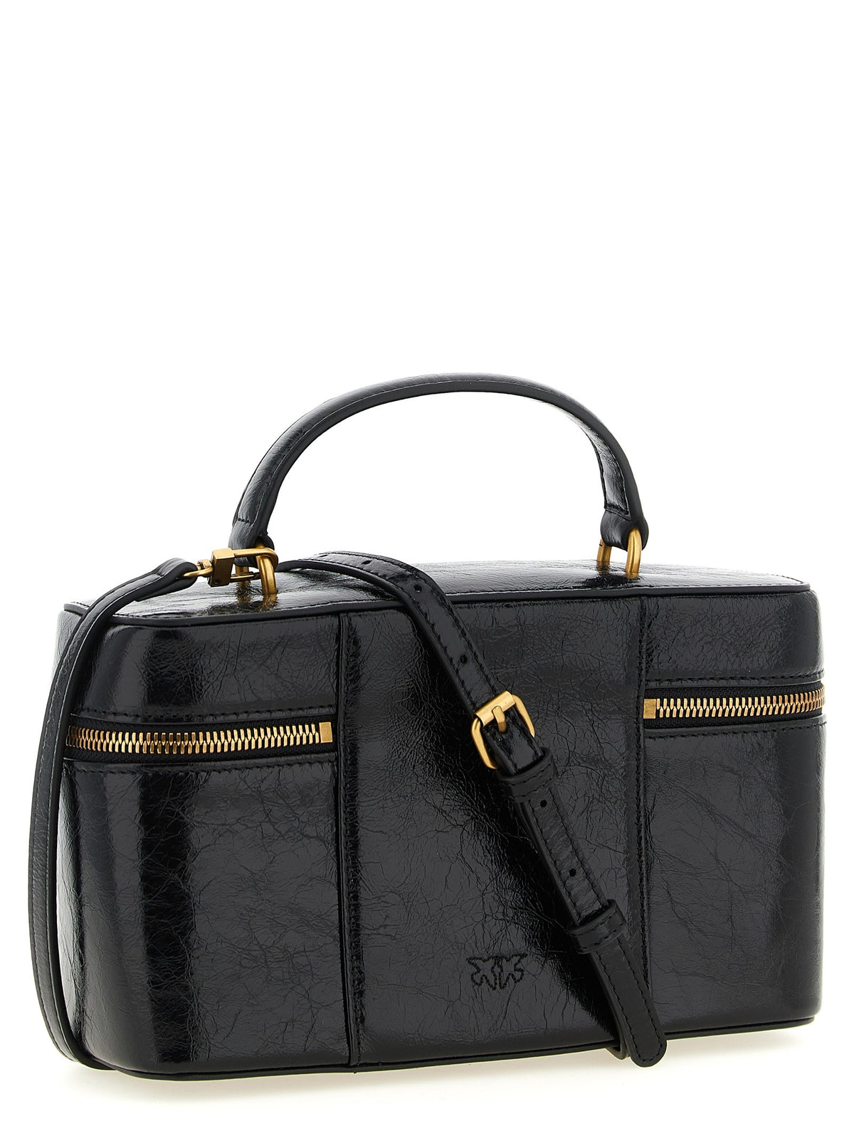 Pinko Crumpled Effect Leather Handbag Black, view 2