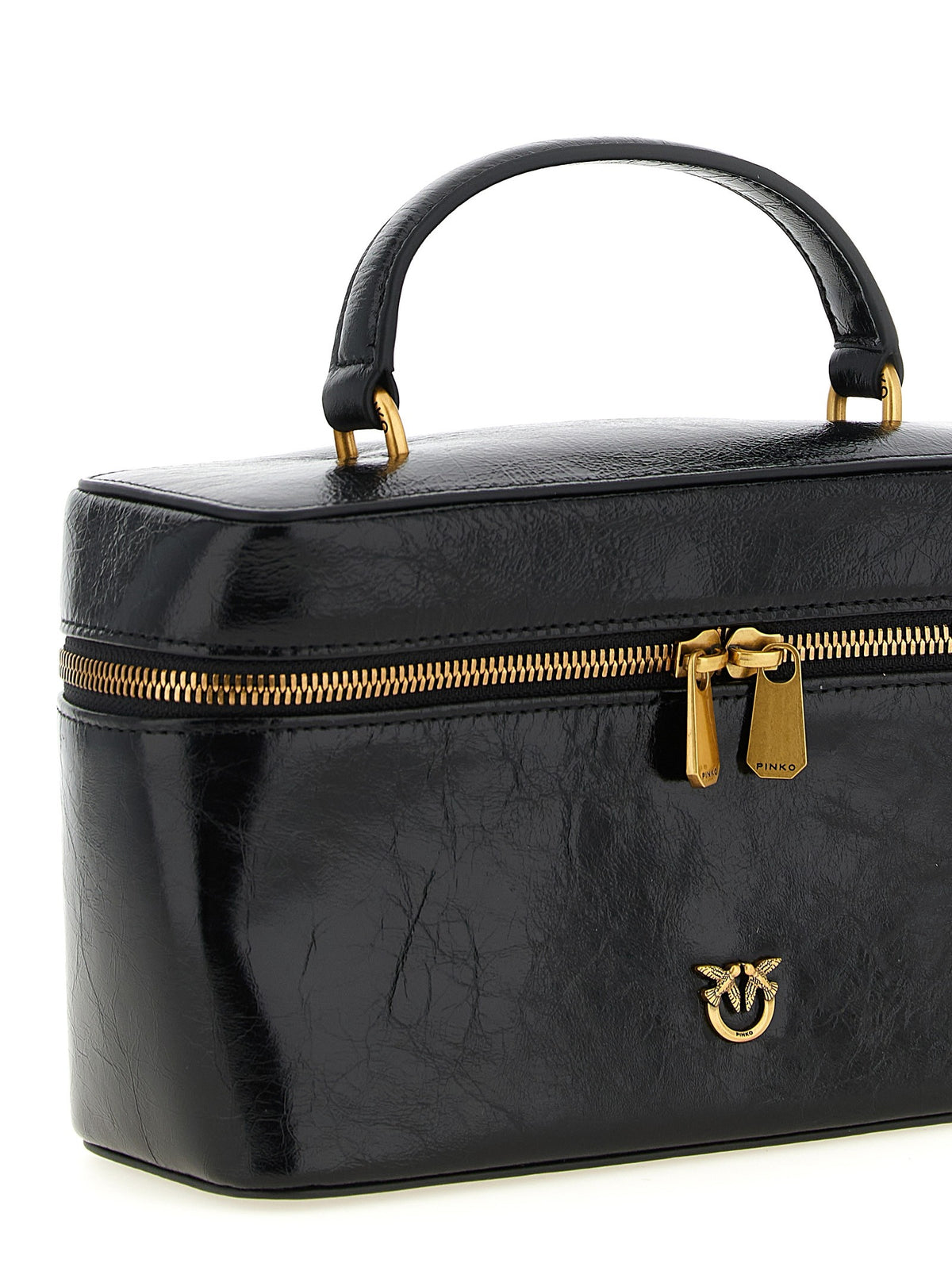 Pinko Crumpled Effect Leather Handbag Black, view 3