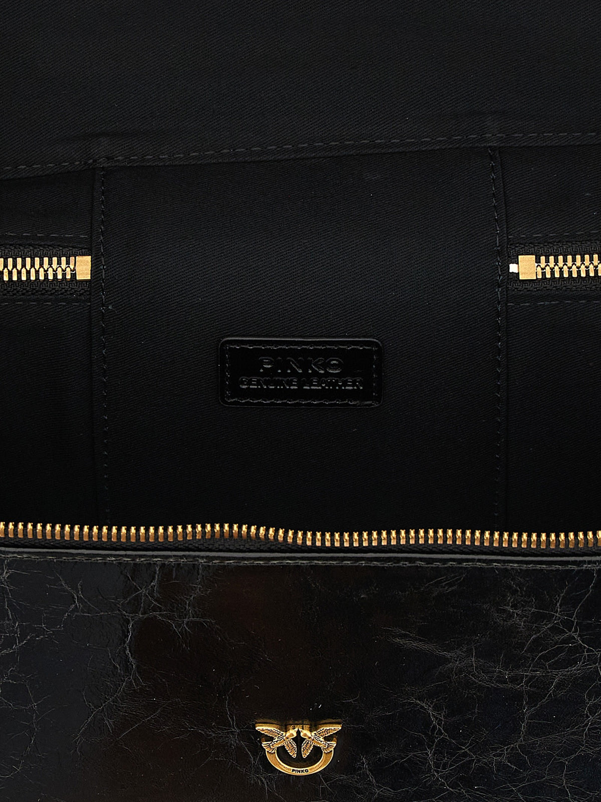 Pinko Crumpled Effect Leather Handbag Black, view 4