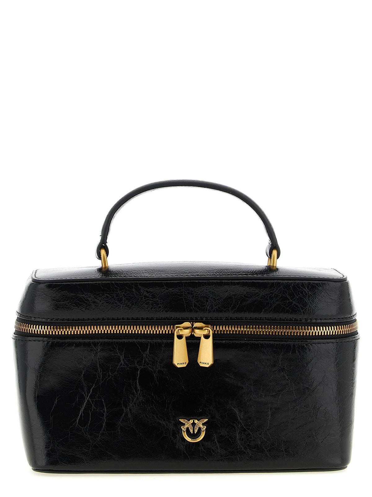 Pinko Crumpled Effect Leather Handbag Black