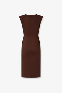 Pinko women’s Alissa sleeveless brown linen and viscose dress with fitted silhouette and back zipper detail