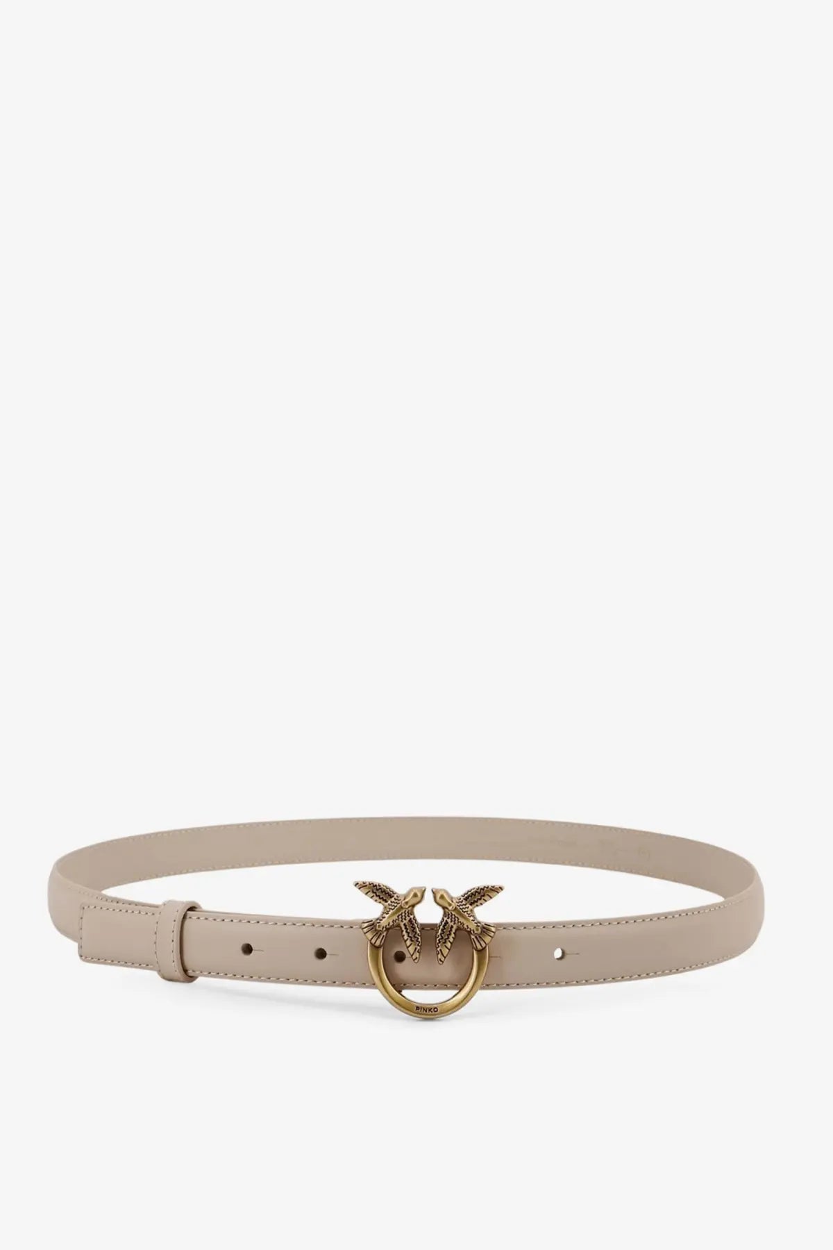 Beige leather belt for women by pinko featuring a gold-tone bird-shaped buckle for stylish wear