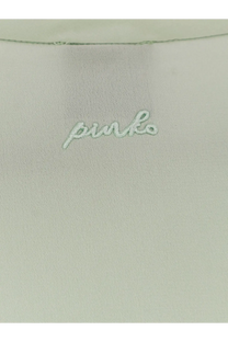 Light green satin fabric with pinko embroidered in matching thread on the pinko women’s blossom silk shirt green