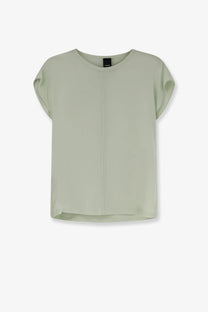 Pinko women’s blossom silk shirt green soft sage green blouse with lightweight flutter sleeves and subtle front seam