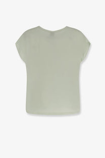 Pinko women’s blossom silk shirt green with soft sage green color short sleeves relaxed fit and rounded neckline